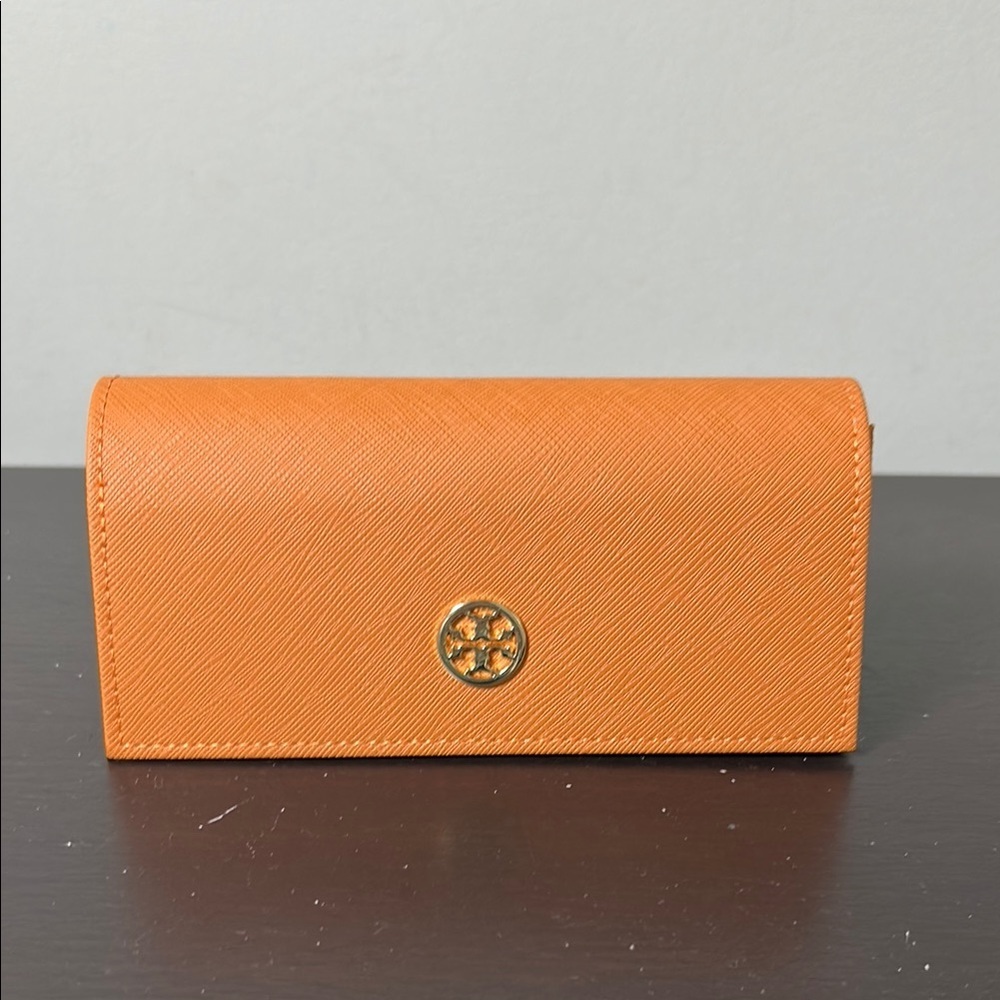 Tory Burch Orange Sunglasses Eyeglass Case Magnetic Flip Top Gold Accent NEW